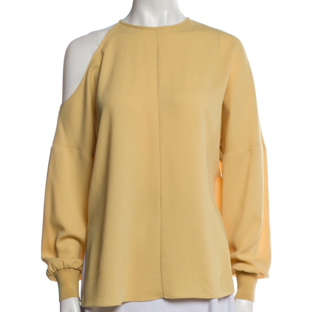 Tibi Savana Light Yellow Crepe One Cold Shoulder Long Sleeve Blouse Top SZ S